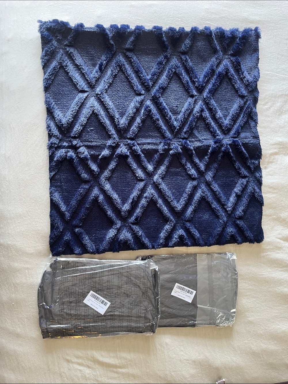 Navy Diamond Tufted Throw Pillow Covers - Set of 3